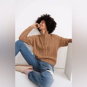 Madewell Cableknit Light Brown Wool Blend Half Zip Pullover Sweater XS
